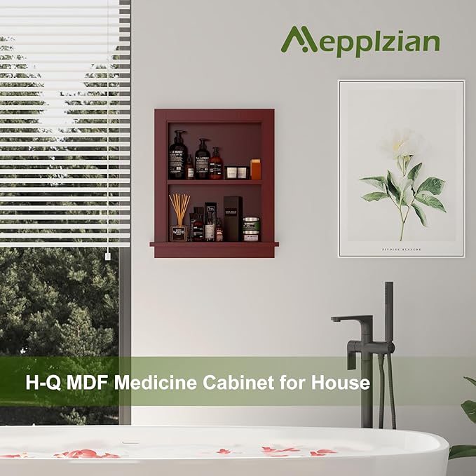 Recessed Medicine Cabinet Inset,Bathroom Wall Niche Insert for Drywall,14x18 Bathroom Medicine Cabinet Shelf Wood Replacement,in Wall Cabinet with Storage for Restaurant/Kitchen,Brown