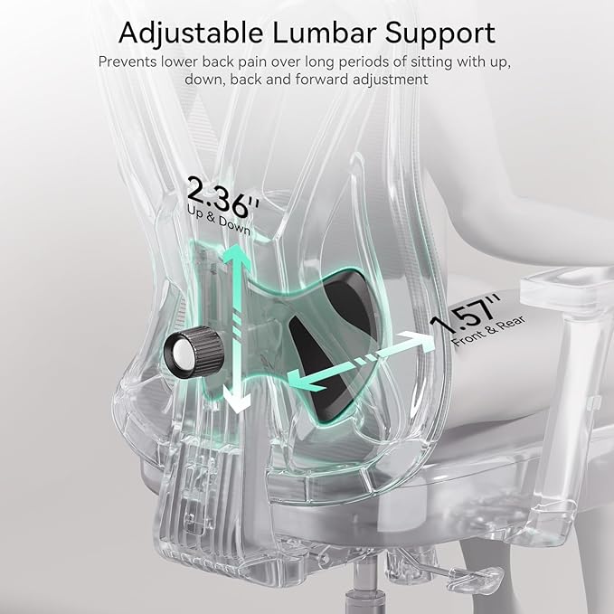 Hbada Office Chair, Desk Chair with Adjustable Lumbar Support and Height, Comfortable Mesh Computer Chair with Footrest 2D Headrest, Swivel Tilt Function Grey
