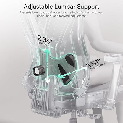 Hbada Office Chair, Desk Chair with Adjustable Lumbar Support and Height, Comfortable Mesh Computer Chair with Footrest 2D Headrest, Swivel Tilt Function Grey