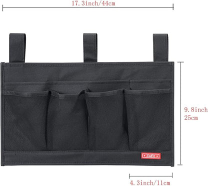 Zafit Hanging Bedside Caddy, Bedside Storage Organizer for Magazine, Phone, Remote control (6 Pockets-Black)