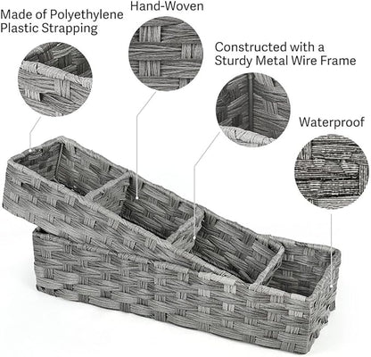LotFancy Toilet Paper Storage Basket, 2 Pack Woven Toilet Tank Topper Basket, Back of Toilet Storage Basket, Rustic Farmhouse Bathroom Décor, Grey