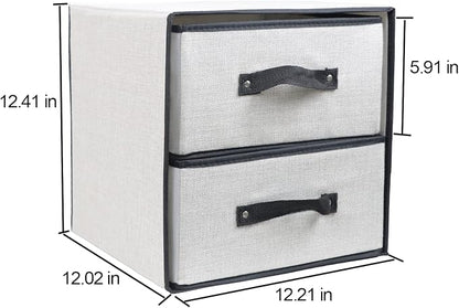 Linen Closet Organizer and Storage, Fabric Storage Drawer Organizer with 2 Drawers for Underwear, Sock, Bra, Small Items - Light Gray