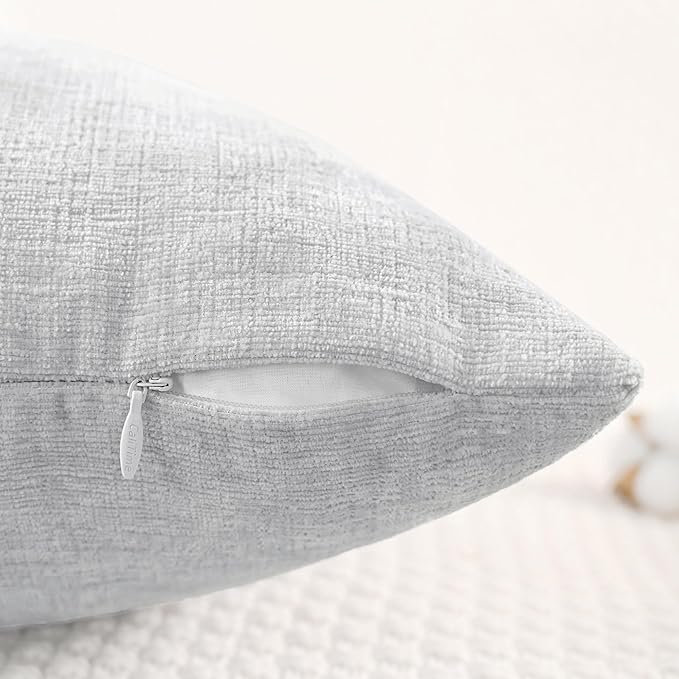 CaliTime Throw Pillow Covers Decorative 16 X 16 Inches Pack of 2 Cozy Chenille Cushion Case for Couch Sofa Bed Living Room Home Moonbeam Gray