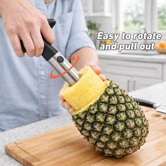 Pineapple Corer and Slicer, Stainless Steel Pineapple Cutter and Peeler Set, Robust Thick Blade, Effortless Slicing for Rings and Dices, Black Handle, Easy to Clean