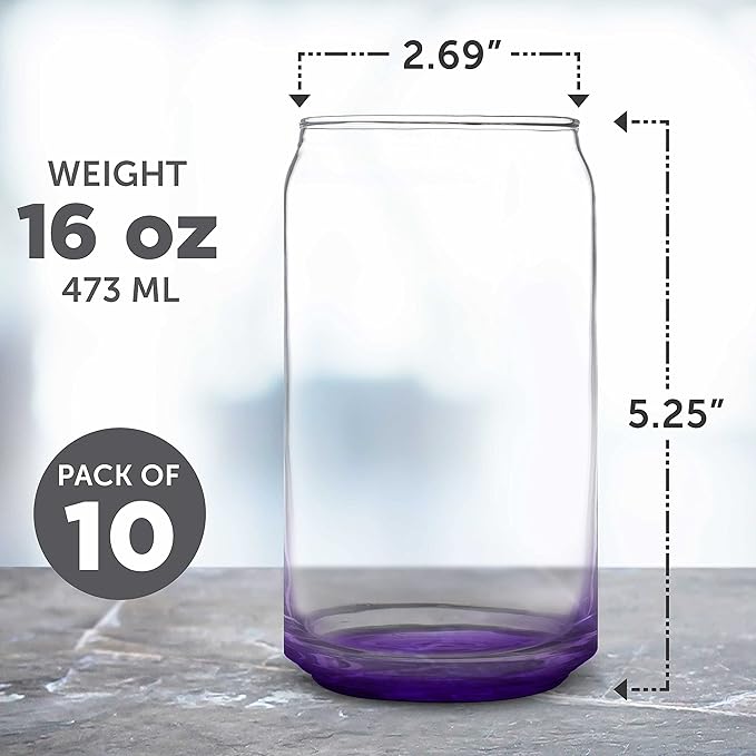 DISCOUNT PROMOS Beer Can Glasses Set of 10, 16 oz. Pint Sized, Soda Can Shape, Glassware, Purple
