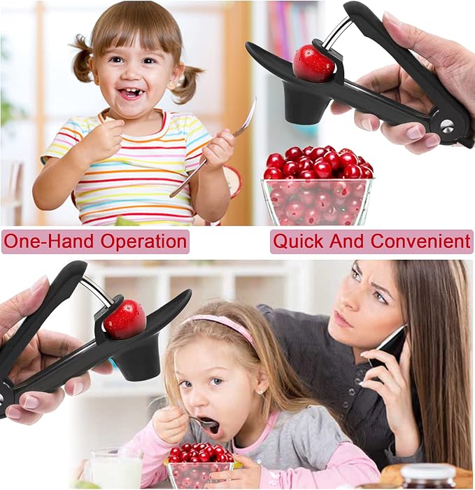 Cherry Pitter Tool, Heavy-Duty Seed Core Remover With Space-Saving Lock Design, Pit Remover for Cherries (Black)