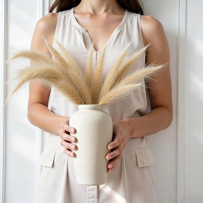 NEBRYX Large Ceramic Vase, 11 inch Minimalist Vase for Home Decor, Handmade Farmhouse Flower Vase for Table Centerpiece, Wedding, Living Room, Kitchen Decoration, Shelf Decor (Rice White)