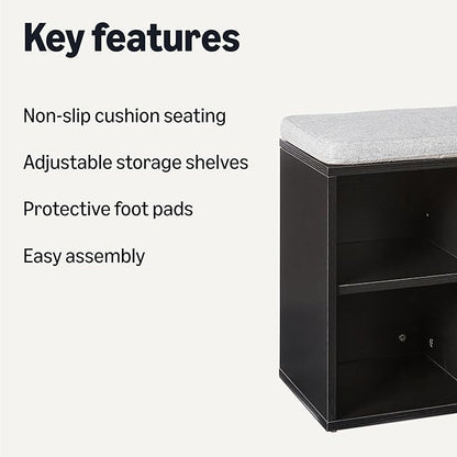 Amazon Basics Shoe Storage Bench with Cushion, 6 Cubbies, Adjustable Storage Shelves, Black