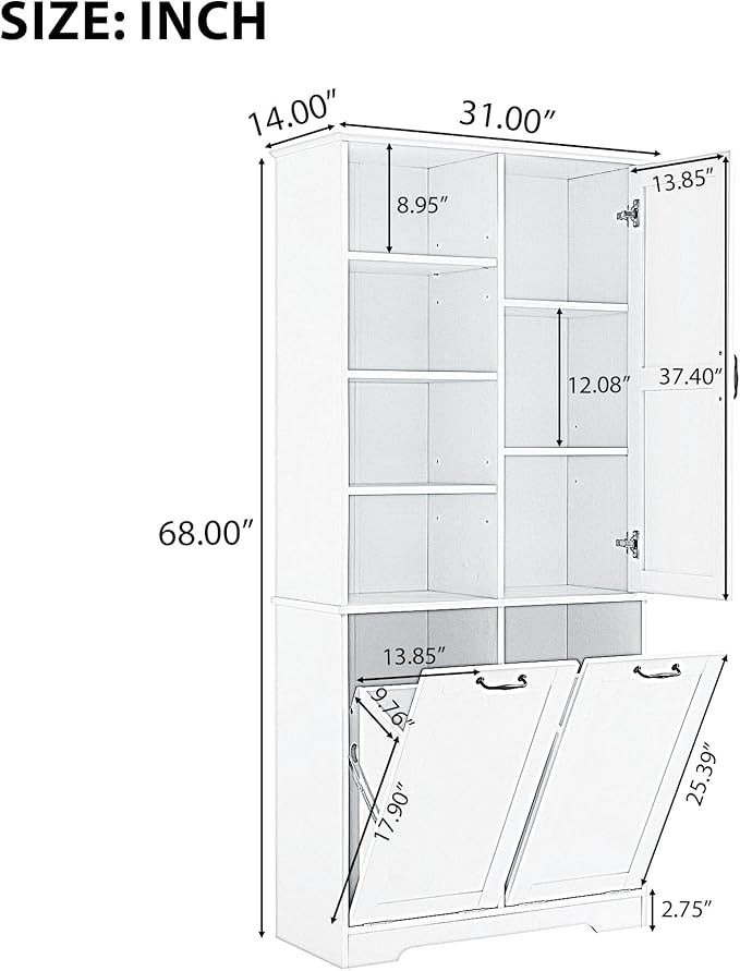 Merax Cabinet with Tilt-Out Laundry Hamper Basket, Tall Bathroom Storage Organizer Linen with Open Shelf for Home, Freestanding, Black