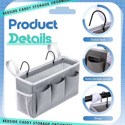 3 Pcs Bedside Caddy Storage Organizer, Bedside Hanging Storage Bag with Pockets and Fixed Straps for Bunk Bed Shelf Dorm Rooms Crib Bed Rails Hospital Beds, Can Be Placed Glasses Books