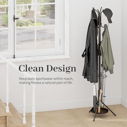 Kitsanery Coat Rack Freestanding,Metal Coat Tree with Umbrella Holder,Hat and Coat Rack Stand for Entryway, Hallway, Living Room, Bedroom (Brown)