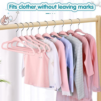 BAGAIL 50 Pack Kids Velvet Hangers 11 Inches Children's Clothes Hangers Non-Slip Baby Hangers for Infant/Toddler (Blush Pink)