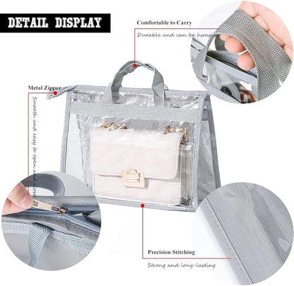 fazhongfa 6PCS Dust Bags for Handbags Clear Purse Storage Organizer Non-Woven Hanging Bag Closet with Zipper and Handle (XL Light Grey)
