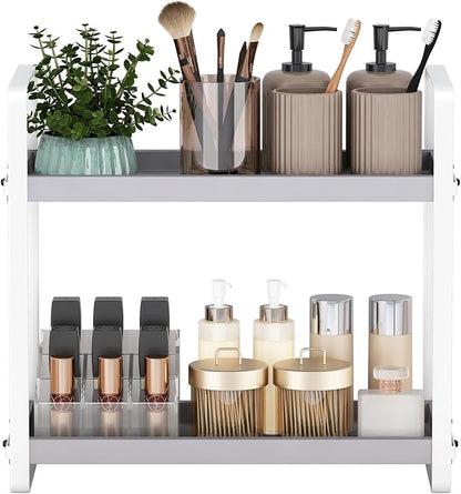 Bathroom Counter Organizer,Bathroom Countertop Organizer,Counter Shelf,Countertop Storage,Organization and Storage,Makeup Shelf,Sink Caddy(Grey 2 Tier)