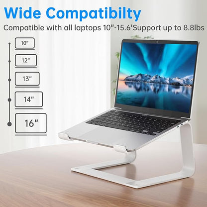 GleYo Laptop Stand for Desk Portable Computer Riser Metal Notebook Holder Printer Stand Office Desk Accessories Compatible with MacBook Air, Pro, Dell, HP, Lenovo and All 10-16" Laptops, Silver