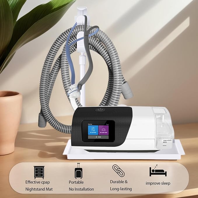 Retractable CPAP Hose Holder for Bed - Adjustable Tube Hanger with Nightstand CPAP Machine Tray, Organizes Mask & Accessories, Compact Design