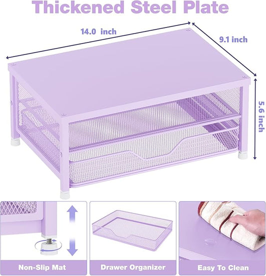OPNICE Computer Monitor Stand Riser, Desk Organizer with Drawer, Printer & Laptop Stand, Office Desk Accessories & Workspace Desktop Organizers Storage for Office Supplies(Purple)
