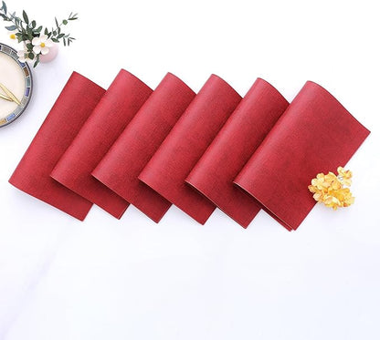 Homaxy Faux Leather Heat Resistant Placemats for Dining Table Set of 6, Waterproof Wipeable Washable PU Table Mats, Easy to Clean Anti-Slip Place Mats, 11.8" x 17", Red