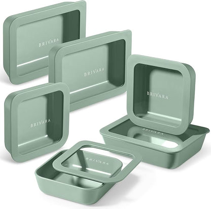 BRIVARA HOME Ceramic Coated Glass Food Storage Container | No PTFE, PFOA, PFAS, and BPA | Reusable Non Toxic Meal Prep Container with Glass Lid | Easy To Store | 6 Piece Food Prep [Willow]