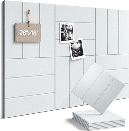 Fluxynara Felt Bulletin Board Tiles -28"x18" with 40 Adhesive Tabs, Cork Board Alternative for Office Decor, Push Pin Board Wall Organizer 6-Pack (Cold White)