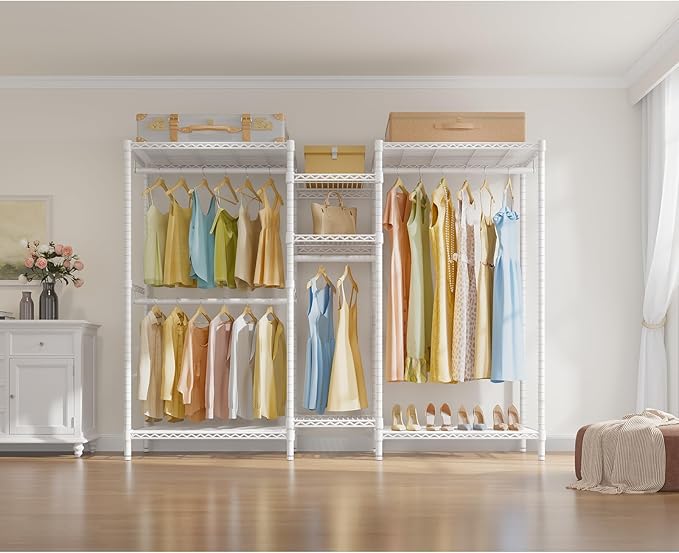 VIPEK L6 Heavy Duty Clothes Rack L Shape Clothing Rack 5-Tier Wire Garment Rack Freestanding Closet with 7 Adjustable Shelves & 4 Hanging Rods, 42.1" L x 42.1" W x 76.4" H, Max Load 850LBS, White