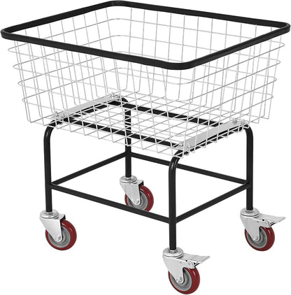Large Rolling Laundry Cart with Wheels Holds 2 Washer Loads, Wire Laundry Basket, Heavy-Duty Steel Storage Basket with Galvanized Finish, for Commercial or Home Laundry