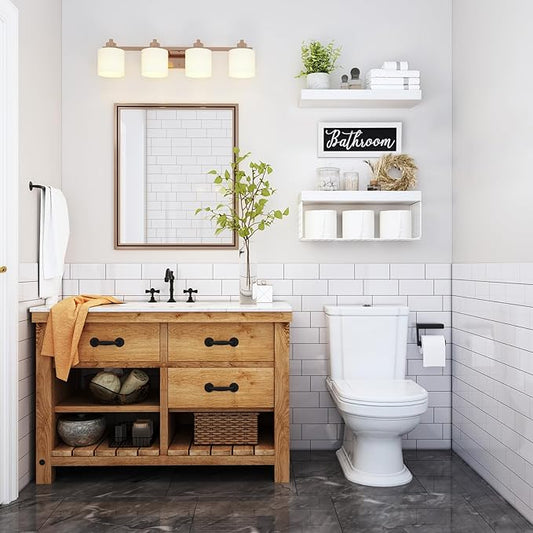 QEEIG ‎Bathroom Shelves Over Toilet - Paper Storage Wall Mounted Farmhouse Decor Decorations Aesthetic Décor Sign Small Floating Shelf 2+1 Set 16 inch, White (020WW)