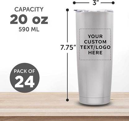Custom Pipette Stainless Steel Coffee Tumblers 20 oz. Set of 24, Personalized Bulk Pack - Double Wall, Perfect for Coffee, Hot Cocoa, Other Hot & Cold Beverages - Silver