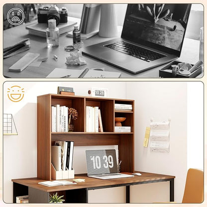 Tangkula Desktop Bookshelf, Countertop Storage Hutch with 4 Shelves for Computer Desk, Desktop 2-Tier Display Rack, Multipurpose Wood Desk Hutch Storage Organizer for Dorm Office Home (Walnut)