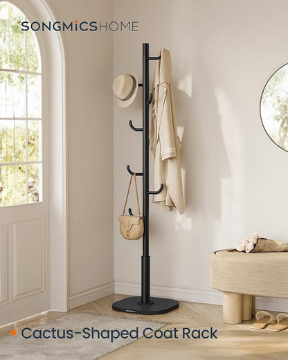 SONGMICS HOME Cactus-Shaped Coat Rack, Freestanding Coat Tree, Coat Hanger Stand with 8 Sturdy Hooks, with Curved Ends, for Clothes, Hats, Bags, Ink Black URCR039B01