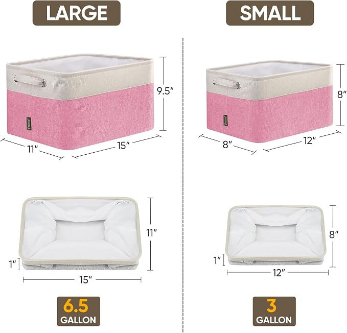 BALEINE 3 Pack Fabric Closet Storage Bins for Shelves, Linen Closet Organizers and Storage, Decorative Baskets for Organizing, Shelf, Clothes, Home, Office (Pink, 12"x8"x8")