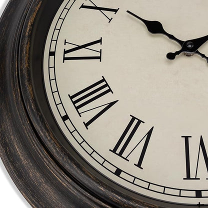Foxtop Large Bronze Wall Clock 18 Inch Silent Non Ticking Battery Operated Classic Vintage Retro Wall Clock Decorative for Living Room Kitchen Home Office (Roman Numerals)
