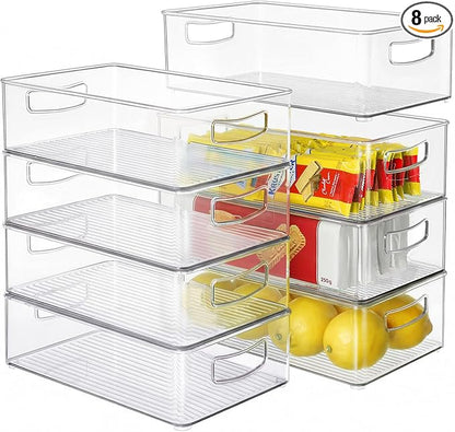 Heyuzb Set of 8 Clear Fridge Organizer Bins, Stackable Refrigerator Organizers and Storage for Fridge, Freezer, Pantry, BPA Free