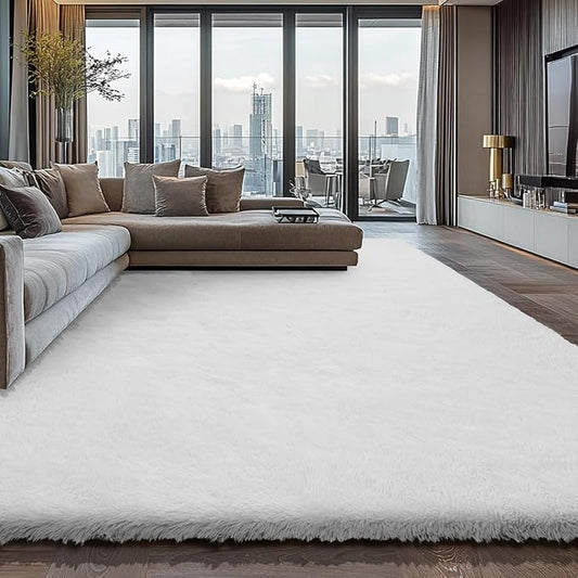 10X14 Large Area Rugs for Living Room Bedroom,White Big Shag Rug for Bedroom Dorm,Soft Fluffy Indoor Carpet Plush Rugs for Living Room Home Decor (White, 10X14 Feet)