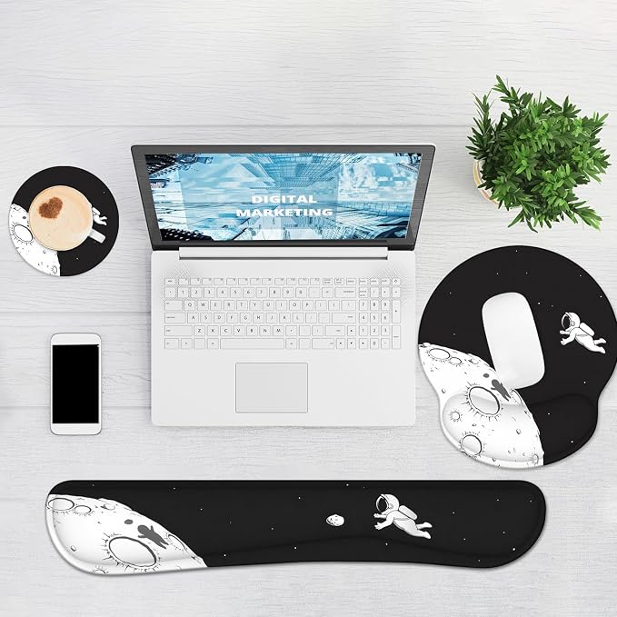 Ergonomic Mouse Pad with Wrist Rest and Keyboard Wrist Rest, Mousepad and Wrist Rest for Computer Keyboard, Pain Relief, Non-Slip Rubber Base, Mouse Pad with Wrist Support for Gaming, Astronaut