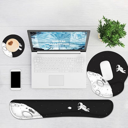 Ergonomic Mouse Pad with Wrist Rest and Keyboard Wrist Rest, Mousepad and Wrist Rest for Computer Keyboard, Pain Relief, Non-Slip Rubber Base, Mouse Pad with Wrist Support for Gaming, Astronaut