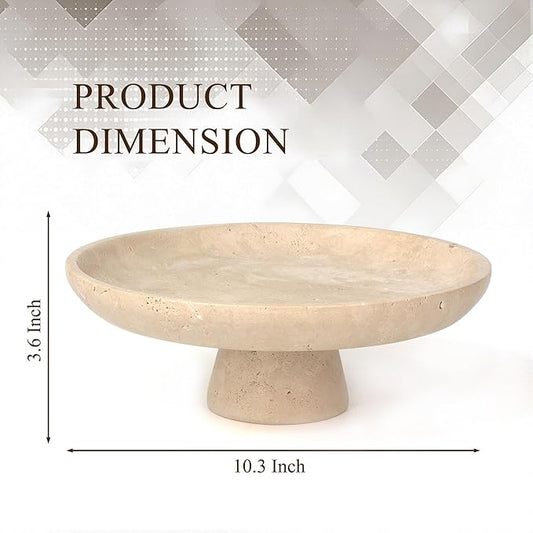 YMXYJM Natural Travertine Fruit Bowl for Kitchen Counter, Large Decorative Bowl for Kitchen Counter/Living Room/Dining Table/Entryway, Beige