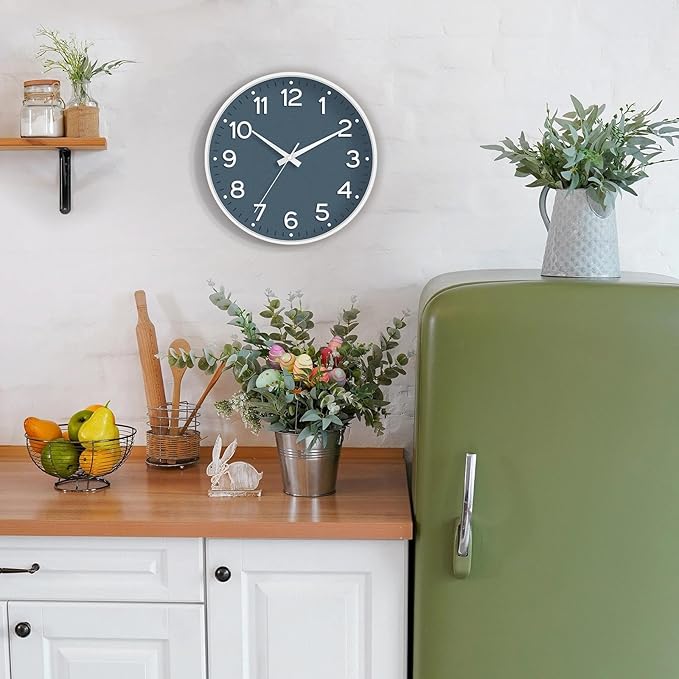 Roymnie Wall Clock 12 Inch Silent Wall Clocks Battery Operated- Modern Non Ticking Analog Clock Decorative for Living Room Bedroom Office Kitchen(Azure Blue)