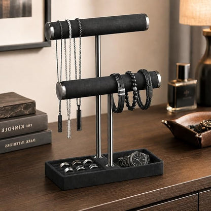 bussdis 2 Tier Bracelet Holder Display - Detachable T Bar Black Velvet Bracelet Holder, Jewelry Holder Organizer for Bracelet, Necklace, Earrings, Rings