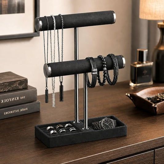 bussdis 2 Tier Bracelet Holder Display - Detachable T Bar Black Velvet Bracelet Holder, Jewelry Holder Organizer for Bracelet, Necklace, Earrings, Rings
