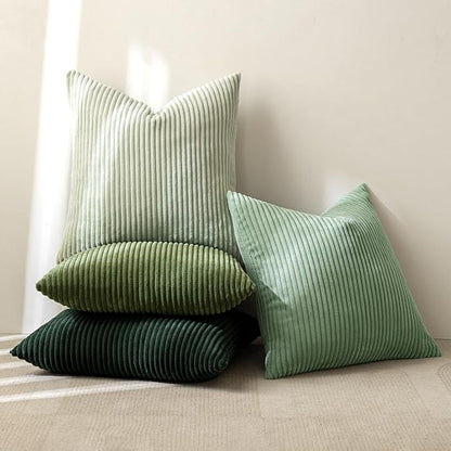 MIULEE Boho Farmhouse Sage Green Throw Pillow Covers 16x16 Inch Set of 4 Mordern Nordic Cushion Covers Soft Corduroy Spring Home Decor for Couch Bed Sofa Living Room Forest Green