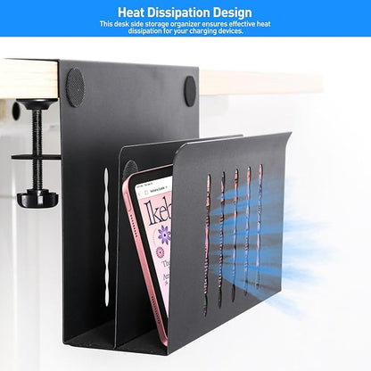 MAXECHO Desk Side Storage, Under Desk Laptop Mount, Table Side Hanging File Organizer, No Drill Clamp On Cable Management Tray, Laptop Holder with Magnetic Pen Holder for Office and Home, Load 22 Lbs