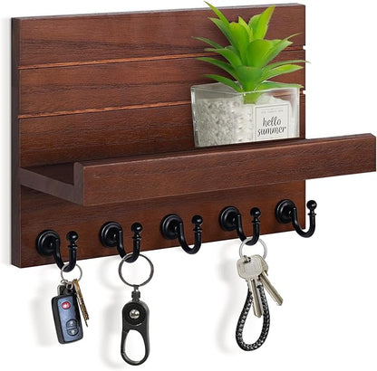 Mail and Key Holder for Wall: Easy Installation Modern Mail Holder Wall Mount Key Shelf for Hallway Living Room House Decoration (Brown)