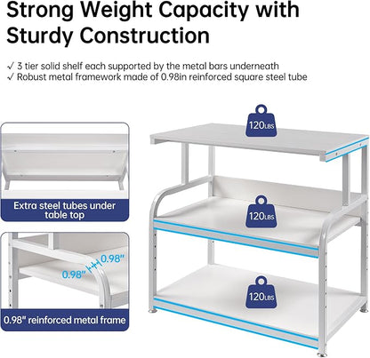 Fannova Printer Stand, 32.3" x 18.9" x 32.1" Extra Large Printer Table with Adjustable Storage Shelf, 3 Tier Rolling Printer Cart with Industrial Wheels for Home Office, White