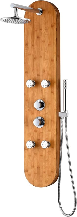ANZZI 52" Shower Panel, Crane Series, Full Body Shower Panel with Heavy Rain Shower and Spray Wand in Natural Bamboo (SP-AZ061)