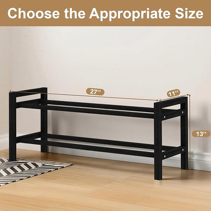 Haddockway Bamboo Shoe Rack for Closet, Free Standing Shoe Organizer with Smooth Round Rods & Convenient Handles, Stackable Shoe Storage Shelf for Entryway, Hallway(Black, 2-Tier)