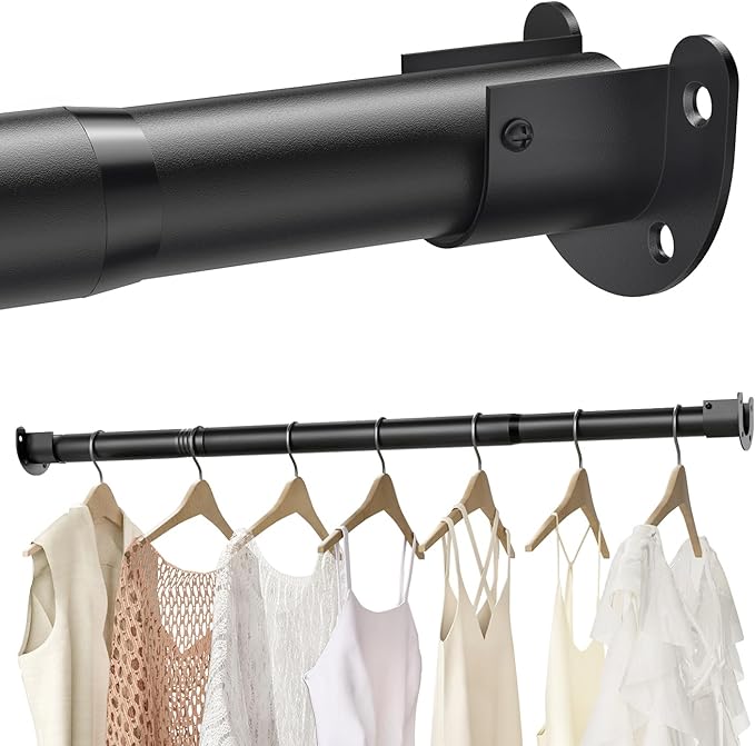 Closet Rods for Hanging Clothes, 16 to 74 Inch Stepless Adjustable Closet Rod, 1.3 Inch Heavy Duty Closet Hanging Rod for Closet Wardrobes Laundry RV