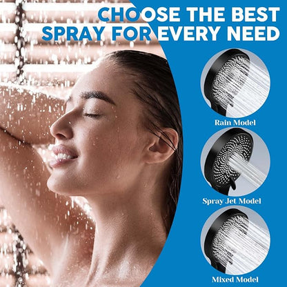 Shower Head,8”Rain Shower Head with Handheld Spray Combo and Adjustable Extension Arm/3-Way Flow Regulator/Shower System,High Pressure Rain Fall Hose,Matt Black