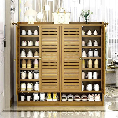 Bamboo Shoe Cabinet, 7-Tier Shoe Storage Cabinet with Doors, Freestanding Bamboo Shoe Rack Organizer with Shelves for Entryway, Hallway, Closet, Living Room