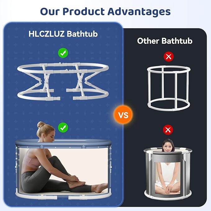 Portable Bathtub, Foldable Bathtub No Installation, Freestanding Shower Bathtubs with Cushion, Collapsible SPA Soaking Bath Tub, Hot & Ice Bath Tub for Indoor Outdoor (Pink White Grid)